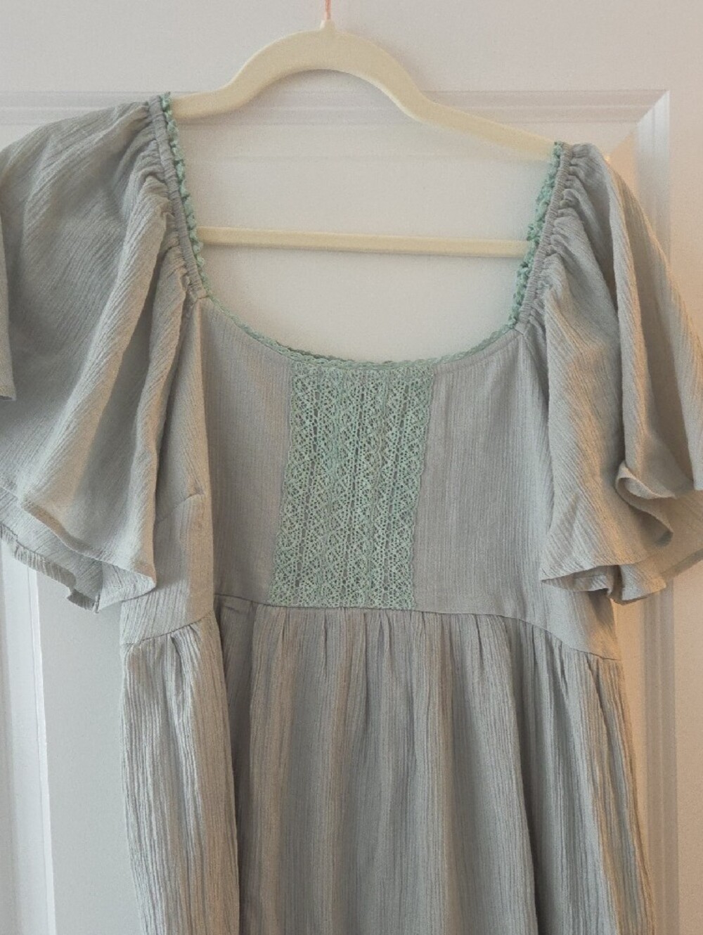 Light Sage Green Maxi Dress with Flutter Sleeves - Picture 3 of 8